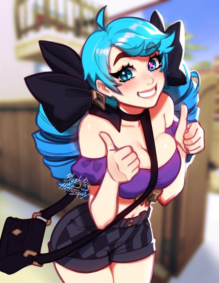 Gwen Hentai Handbag Cute Riot Games Daylight Smiling At Viewer