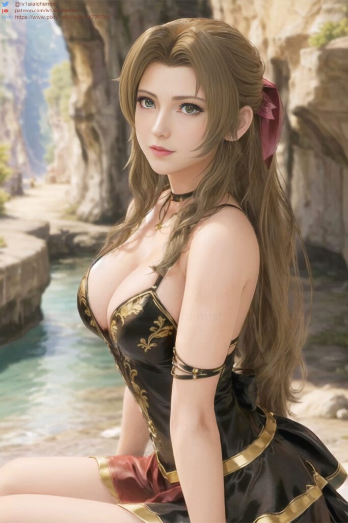 Final Fantasy Porn Hentai Cleavage Aerith Gainsborough Closed Eyes