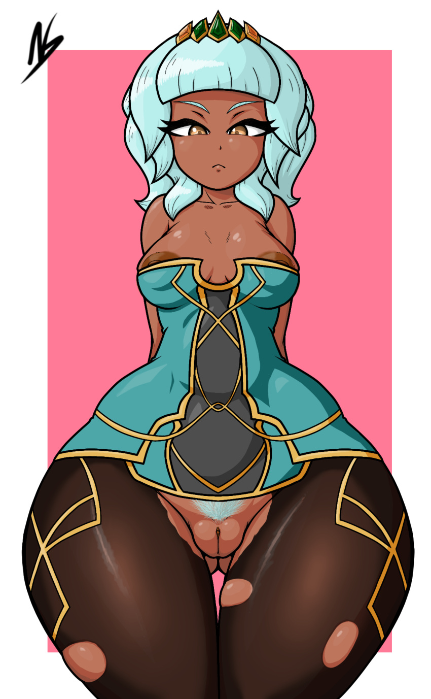 league-of-legends-sex-art-–-white-hair,-big-areola,-medium-hair,-dark-skin,-arms-behind-back,-female,-qiyana