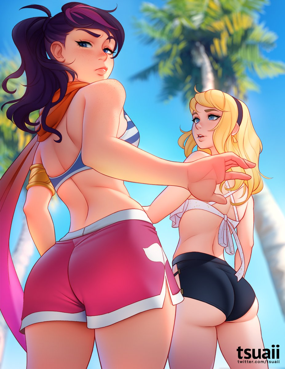 league-of-legends-rule-–-long-hair,-booty-shorts,-ass-cheeks,-bikini-top,-looking-at-viewer