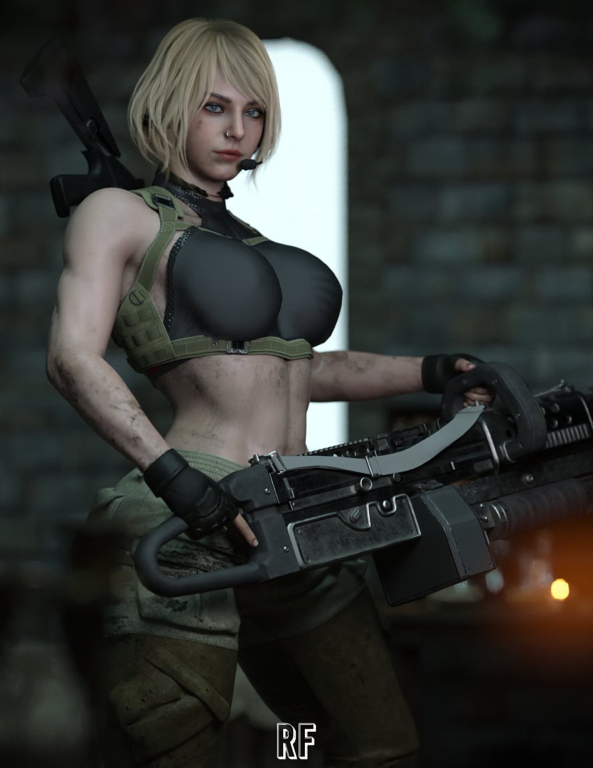 resident-evil-rule-porn-–-nose-piercing,-midriff,-firearm,-ashley-graham,-big-breasts,-machine-gun