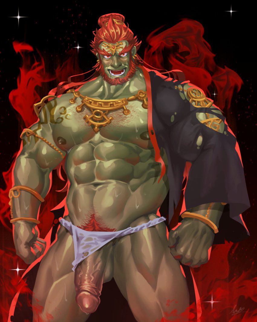 the-legend-of-zelda-hentai-art-–-ripped-clothing,-green-skin,-fundoshi-aside,-red-hair,-solo-male