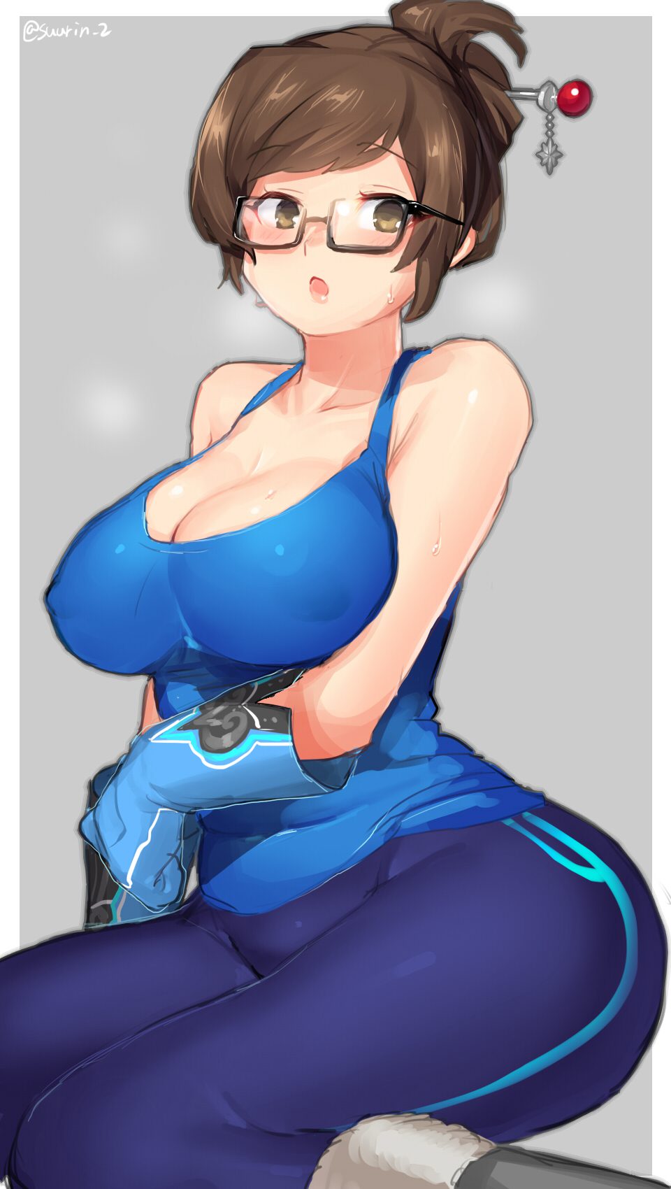 mei-hentai-art-–-swept-bangs,-pants,-gloves,-looking-at-viewer,-brown-hair,-sleeveless