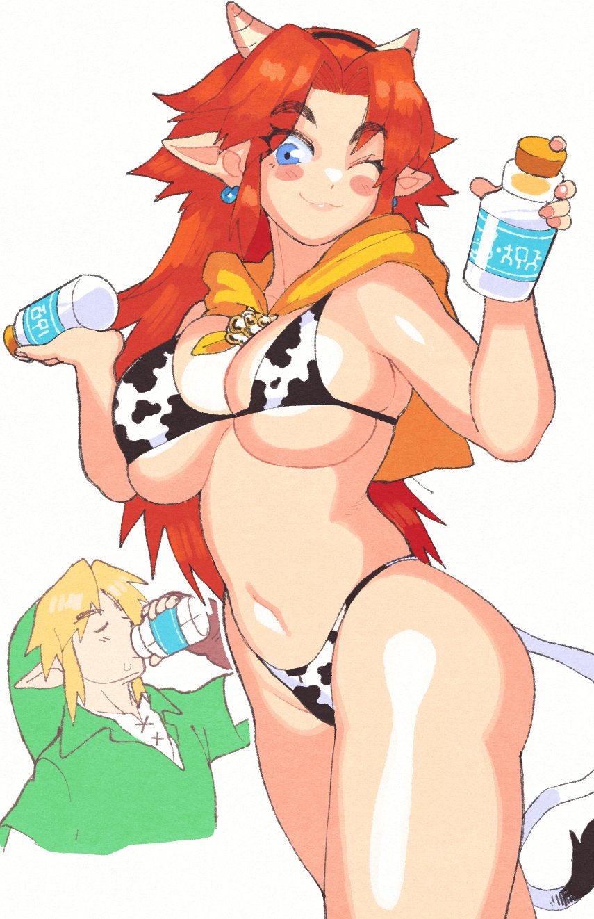 the-legend-of-zelda-hentai-xxx-–-wink,-earrings,-cow-print-bikini,-cow-tail,-link