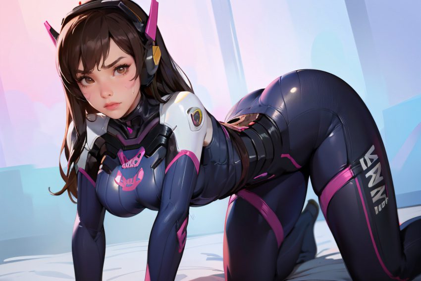 overwatch-hentai-–-long-hair,-ape-loo,-brown-hair,-thick-thighs,-simple-background,-tight-clothing