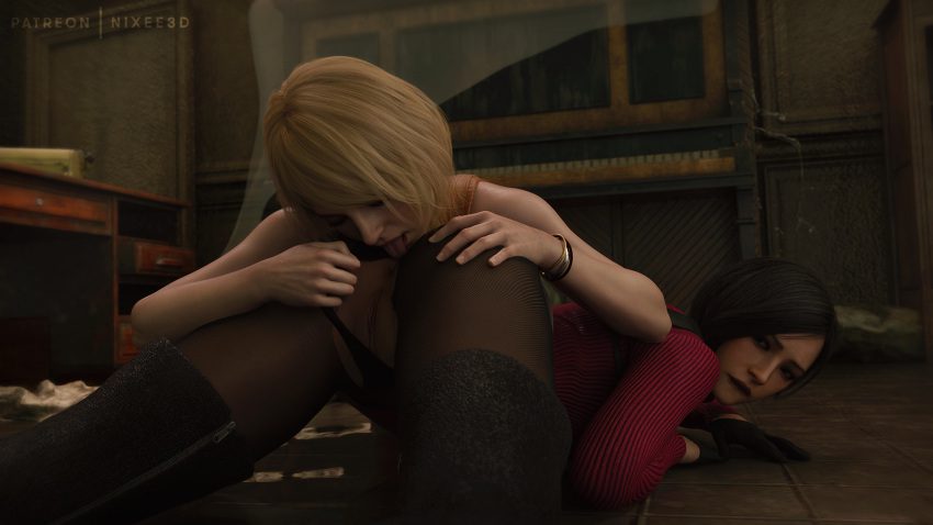 resident-evil-free-sex-art-–-yuri,-ripped-clothing,-lying-on-ground,-panties,-licking,-tongue-out,-ada-wong