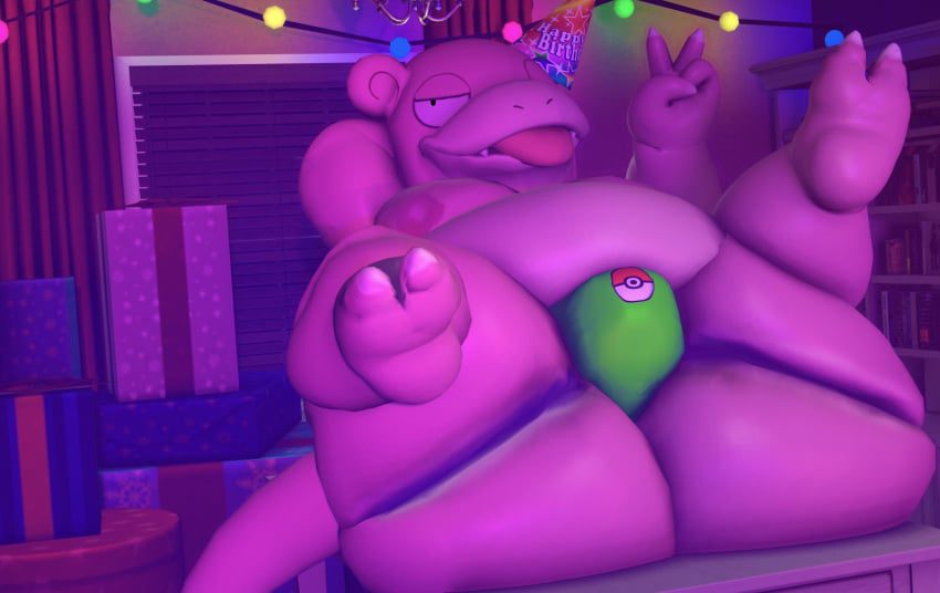 pokemon-game-hentai-–-looking-at-viewer,-nipples,-moobs,-bulge,-christmas,-slowpoke