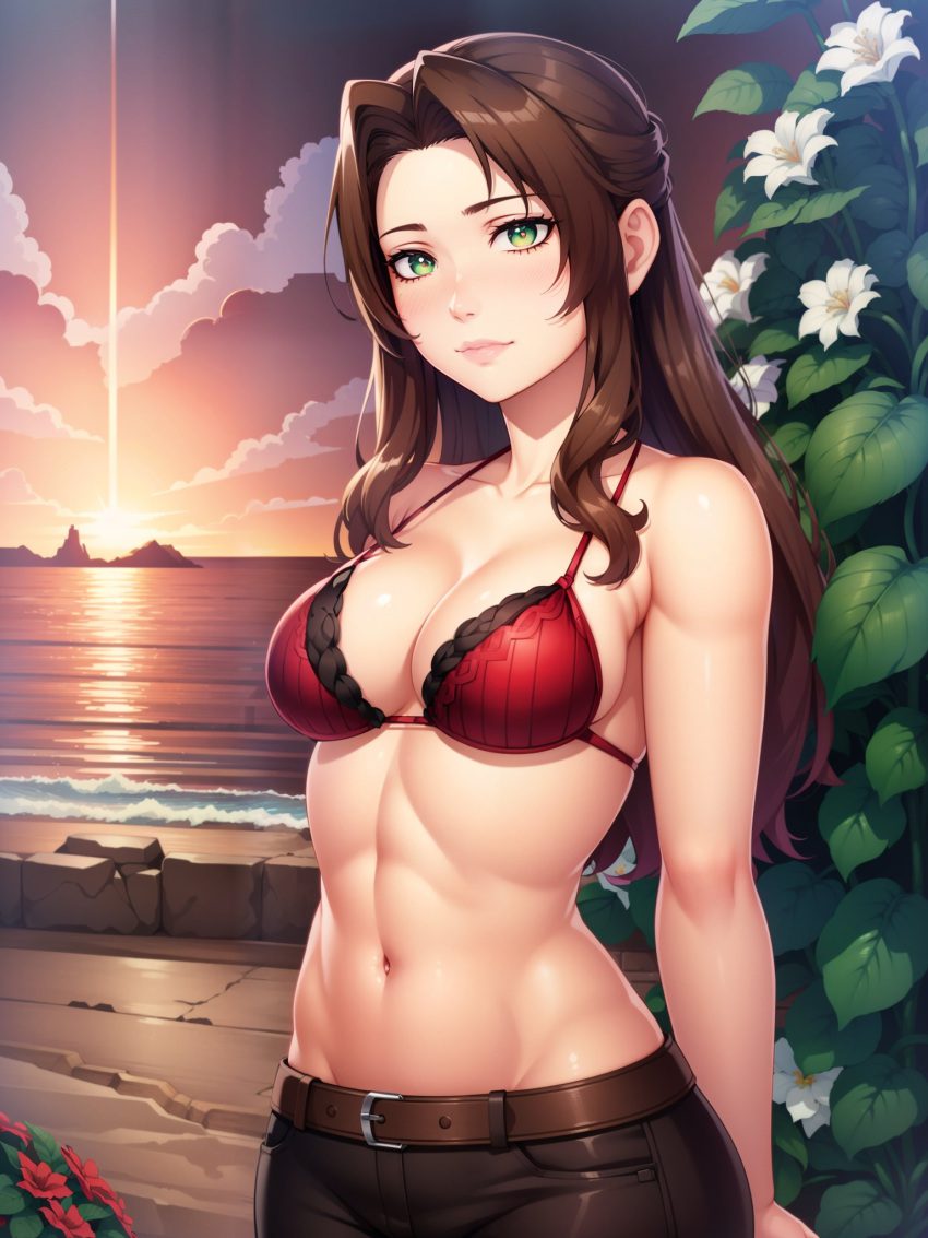 final-fantasy-sex-art-–-final-fantasy-vii-remake,-brown-hair,-green-eyes,-beach