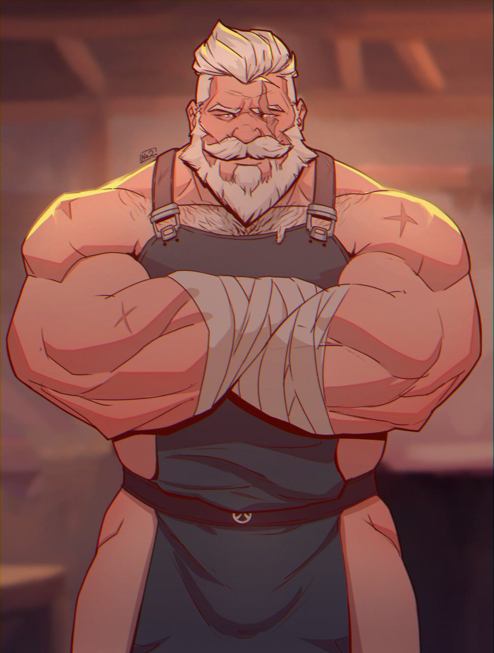 reinhardt-rule-–-chest-hair,-biceps,-apron,-crossed-arms,-eltoids,-logo