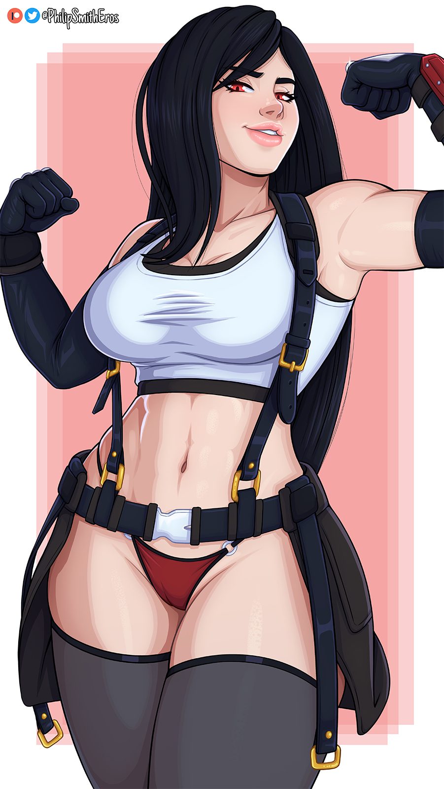 final-fantasy-game-hentai-–-smiling,-tifa-lockhart,-flexing-bicep,-flexing,-looking-at-viewer,-long-hair