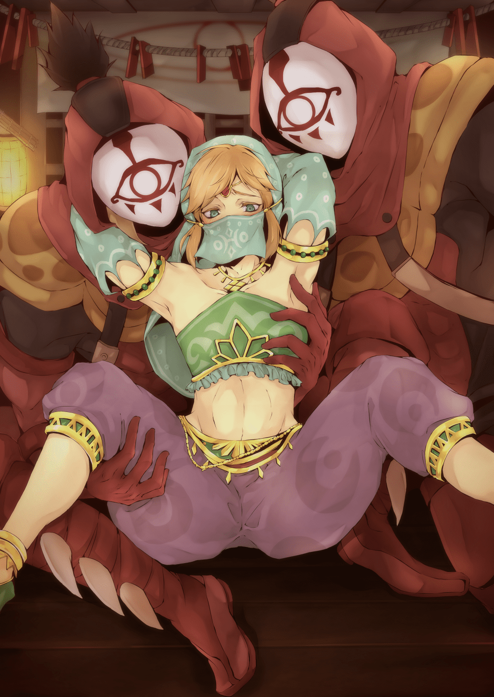 the-legend-of-zelda-rule-–-link,-breath-of-the-wild,-detailed-background,-fully-clothed,-mask,-red-clothing,-blue-eyes