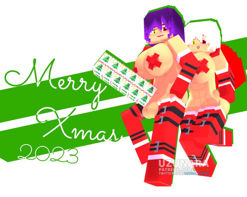 minecraft-porn-hentai-–-shika-(uzuna),-christmas-outfit,-white-hair,-smile,-santa-bikini,-erect-nipples,-outside