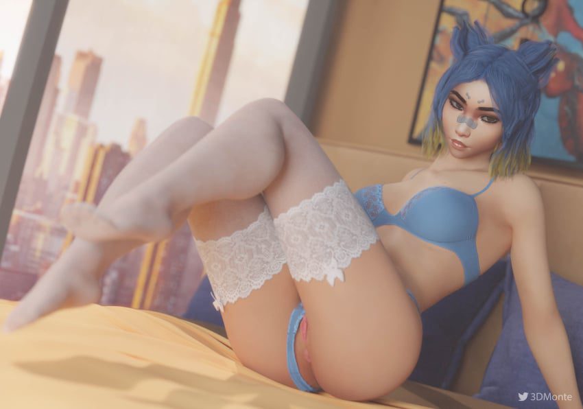 neon-hentai-art-–-nose-bandage,-female-focus,-stockings,-lingerie,-solo-female