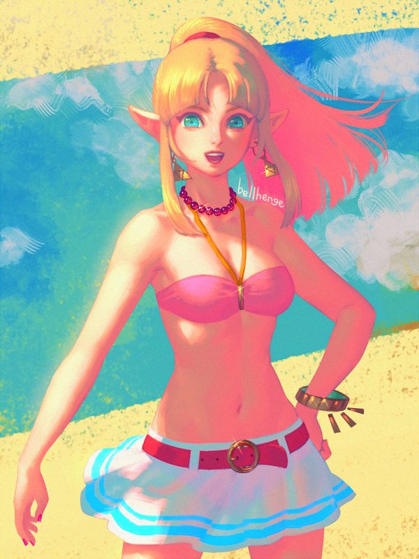 the-legend-of-zelda-hentai-porn-–-bead-necklace,-midriff,-medium-breasts,-pink-swimsuit