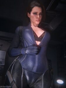 resident-evil-porn-hentai-–-unzipping-bodysuit,-female-only,-checkpik,-lipstick,-detailed-background,-blue-eyes,-bra