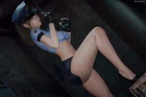 resident-evil-game-porn-–-foot-up,-police-hat,-gloves,-midriff-baring-shirt