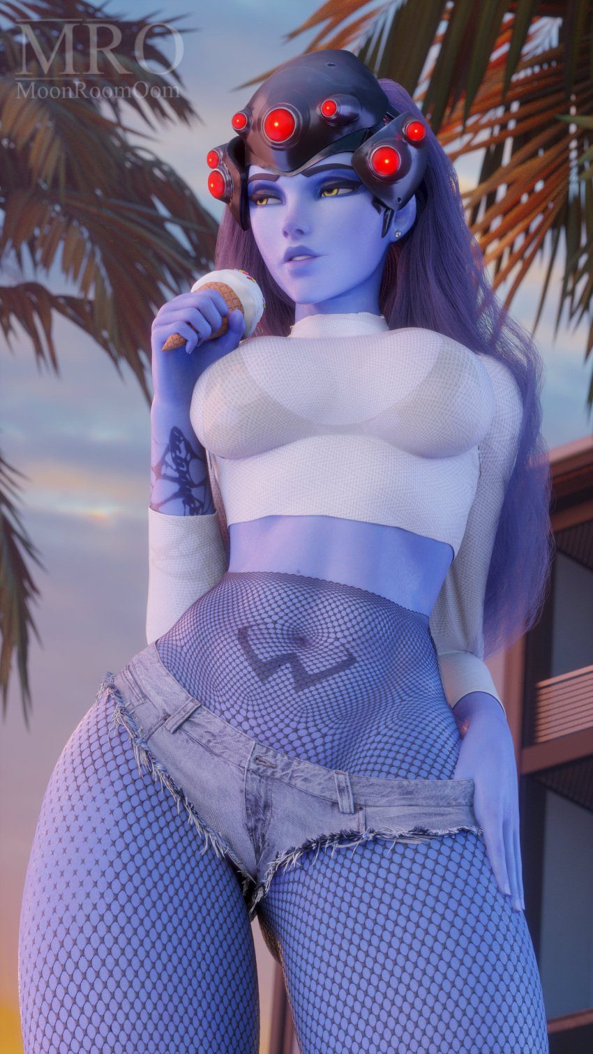 overwatch-rule-–-breasts,-short-shorts,-female,-purple-hair,-palm-tree