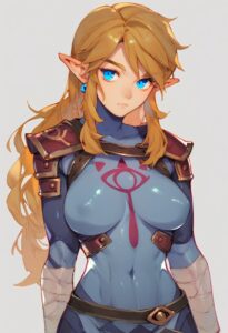 the-legend-of-zelda-porn-–-armored-female,-earrings,-tight-clothing,-alternative-costume,-long-hair,-link,-bodysuit