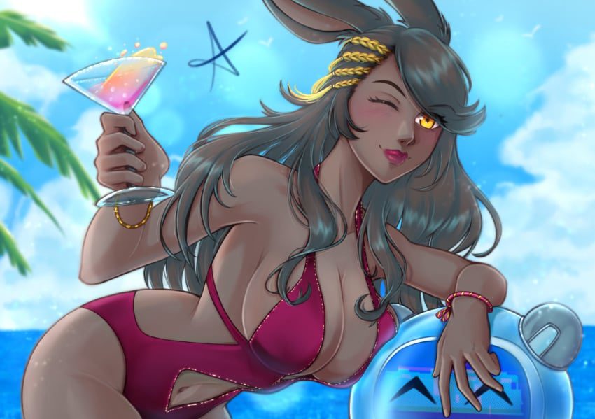 final-fantasy-sex-art-–-alcohol,-mature-woman,-fanart,-final-fantasy-xiv,-solo,-seaside