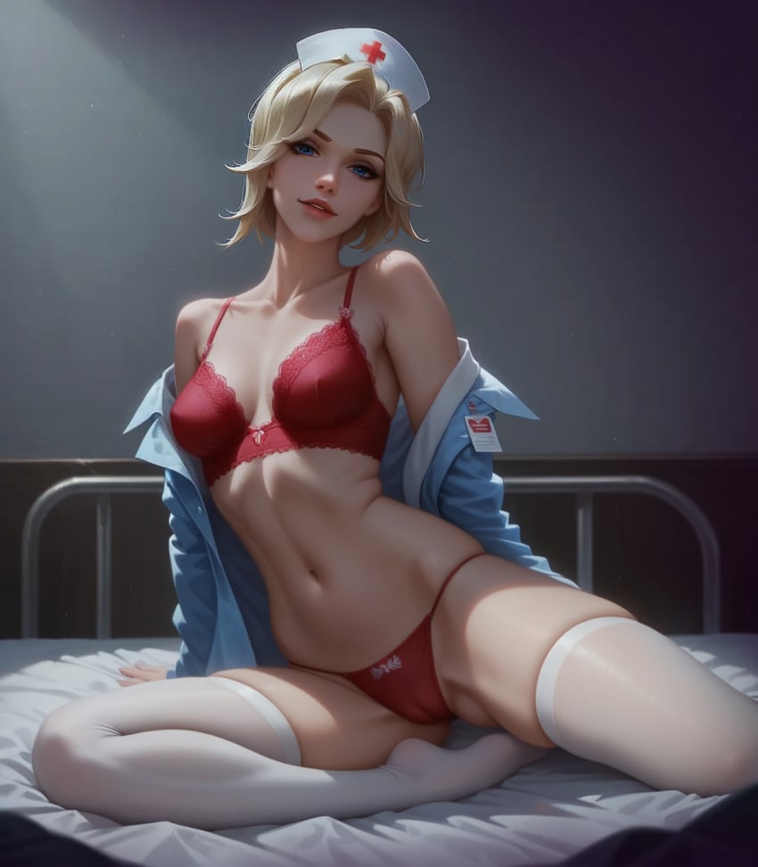 overwatch-hentai-xxx-–-undressing,-lace-panties,-looking-at-viewer,-nurse,-solo-female,-stockings,-ls