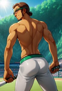 pokemon-hot-hentai-–-toned-male,-muscular,-biceps,-ai-generated,-baseball-uniform,-brown-hair,-professor-kukui