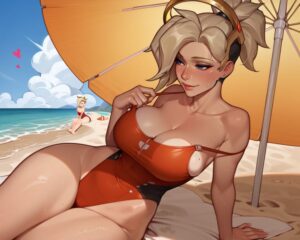 overwatch-rule-–-sitting,-lying-on-side,-blush,,-umbrella,-sweat,-cleavage,-mercy