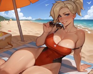 overwatch-sex-art-–-sitting,-wide-hips,-blush,-aviator-sunglasses,-mercy,-strap-slip