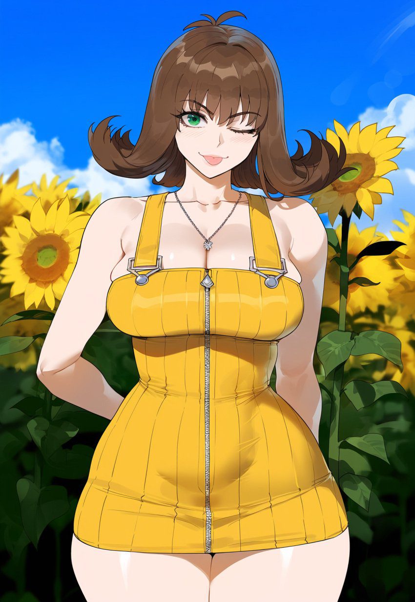 final-fantasy-hentai-art-–-tongue-out,-brown-hair,-green-eyes,-selphie-tilmitt,-overalls