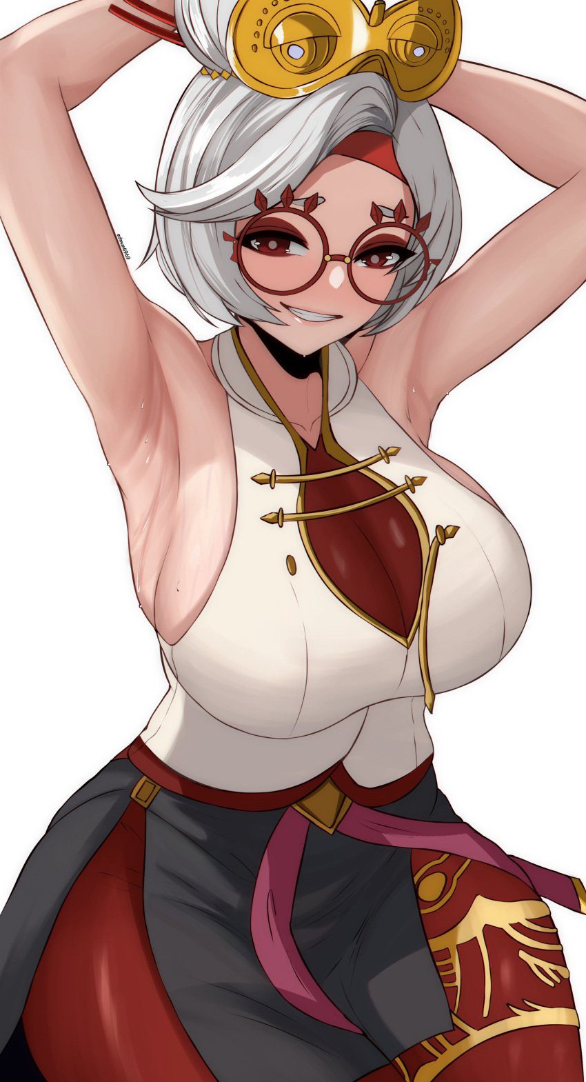 the-legend-of-zelda-game-porn-–-round-eyewear,-highres,-arms-up,-white-hair