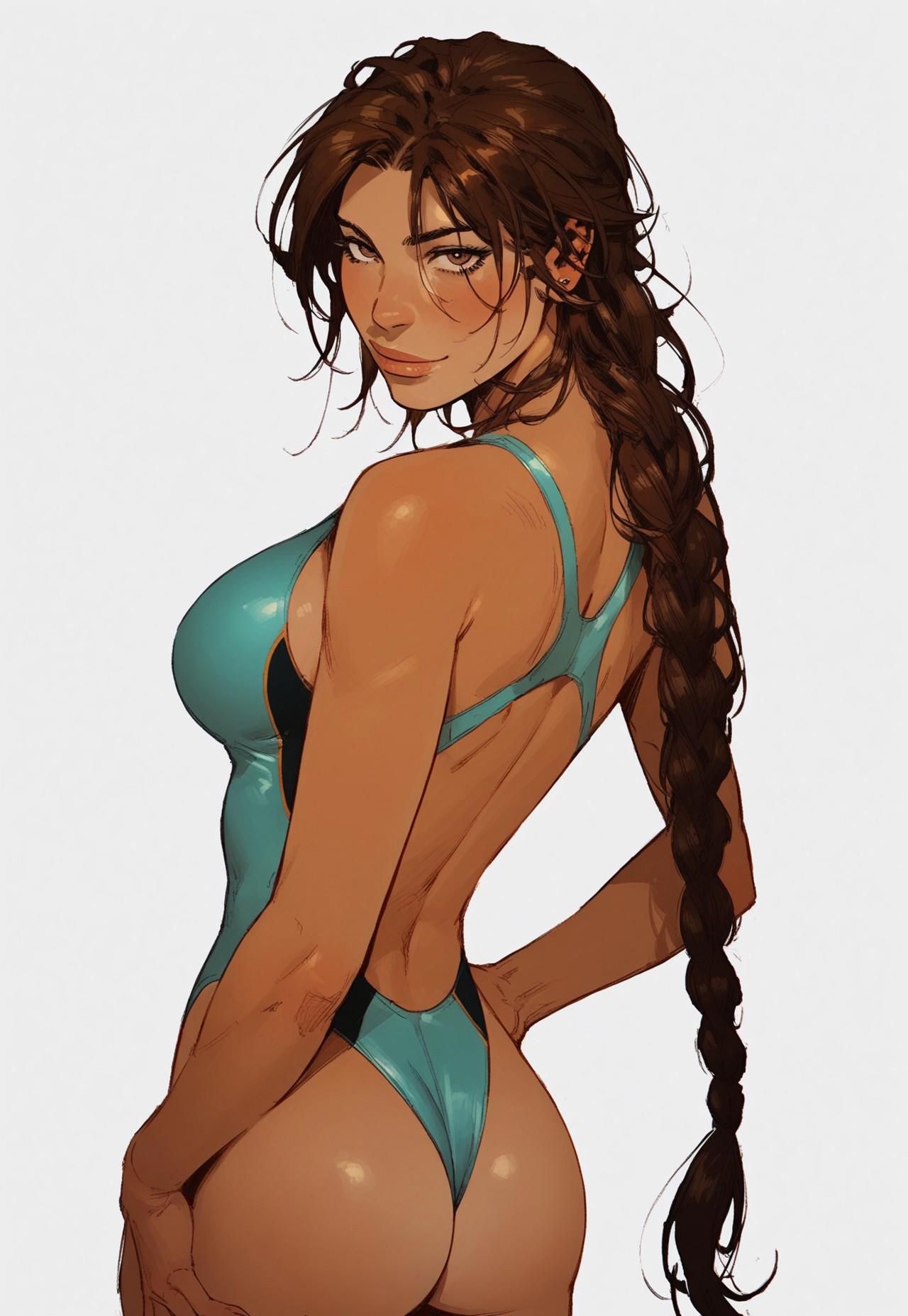 tomb-raider-hentai-xxx-–-looking-at-viewer,-swimsuit,-lips,-breasts,-seductive-look,-one-piece-swimsuit