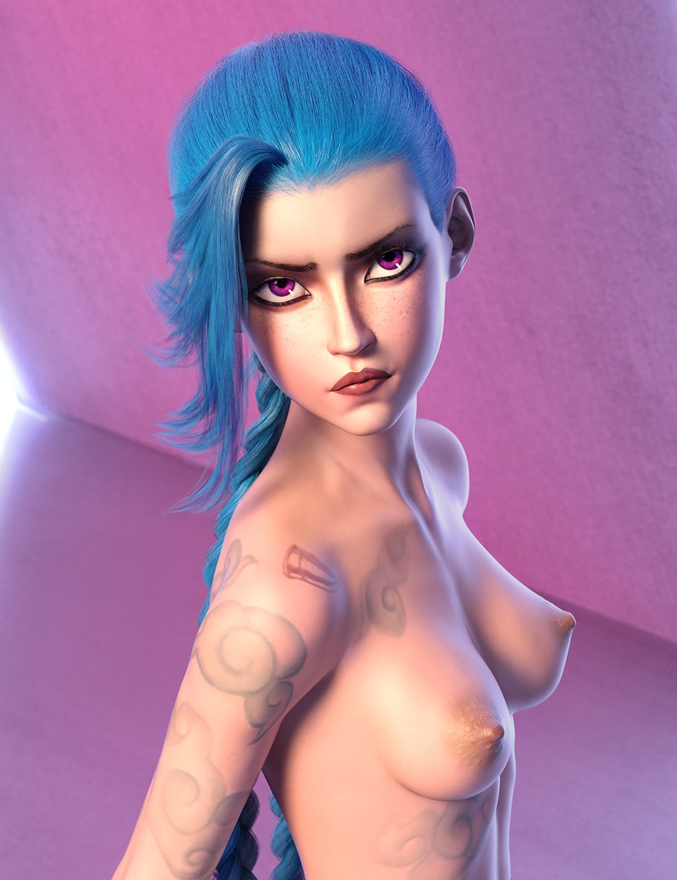 jinx-rule-porn-–-blue-hair,-tattoo,-female,-solo,-breasts,-dboxx