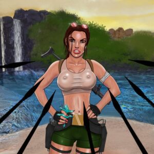 tomb-raider-porn-hentai-–-athletic,-see-through-clothing,-fit-female,-angry-face,-hands-on-hips,-areolae,-angry-expression