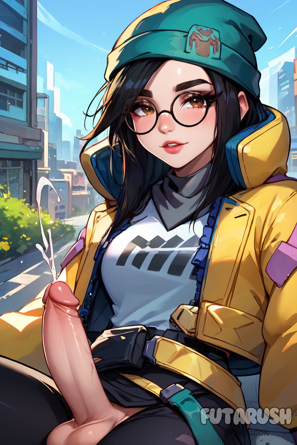 killjoy-hot-hentai-–-black-hair,-jacket,-blush,-ejaculation,-belt,-riot-games