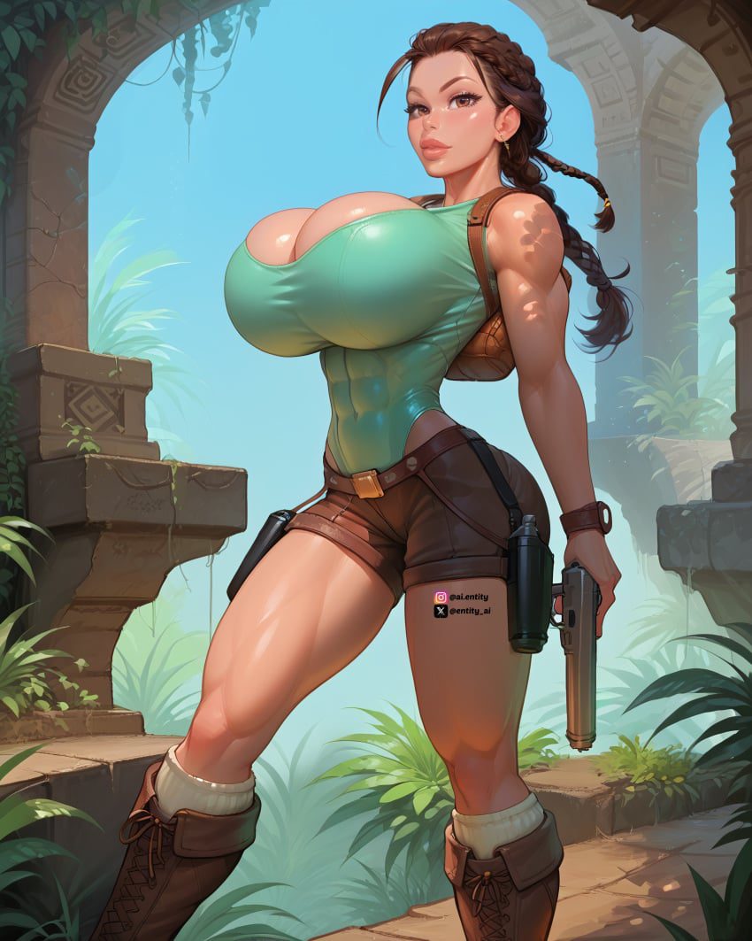 tomb-raider-hentai-art-–-booty-shorts,-large-breasts,-thick-thighs,-tight-clothing,-tight-clothes,-entity-ai,-solo