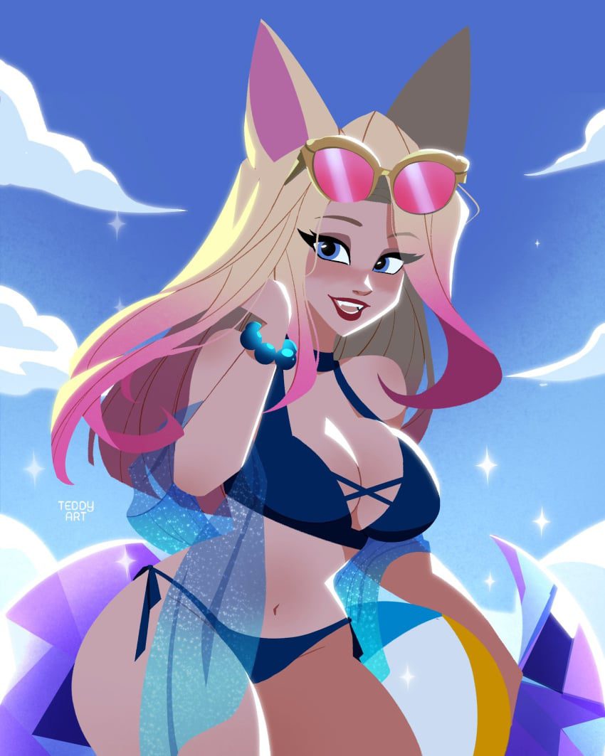 league-of-legends-game-porn-–-blonde-hair,-bracelet,-blue-eyes,-teddy-art,-sunglasses,-smile