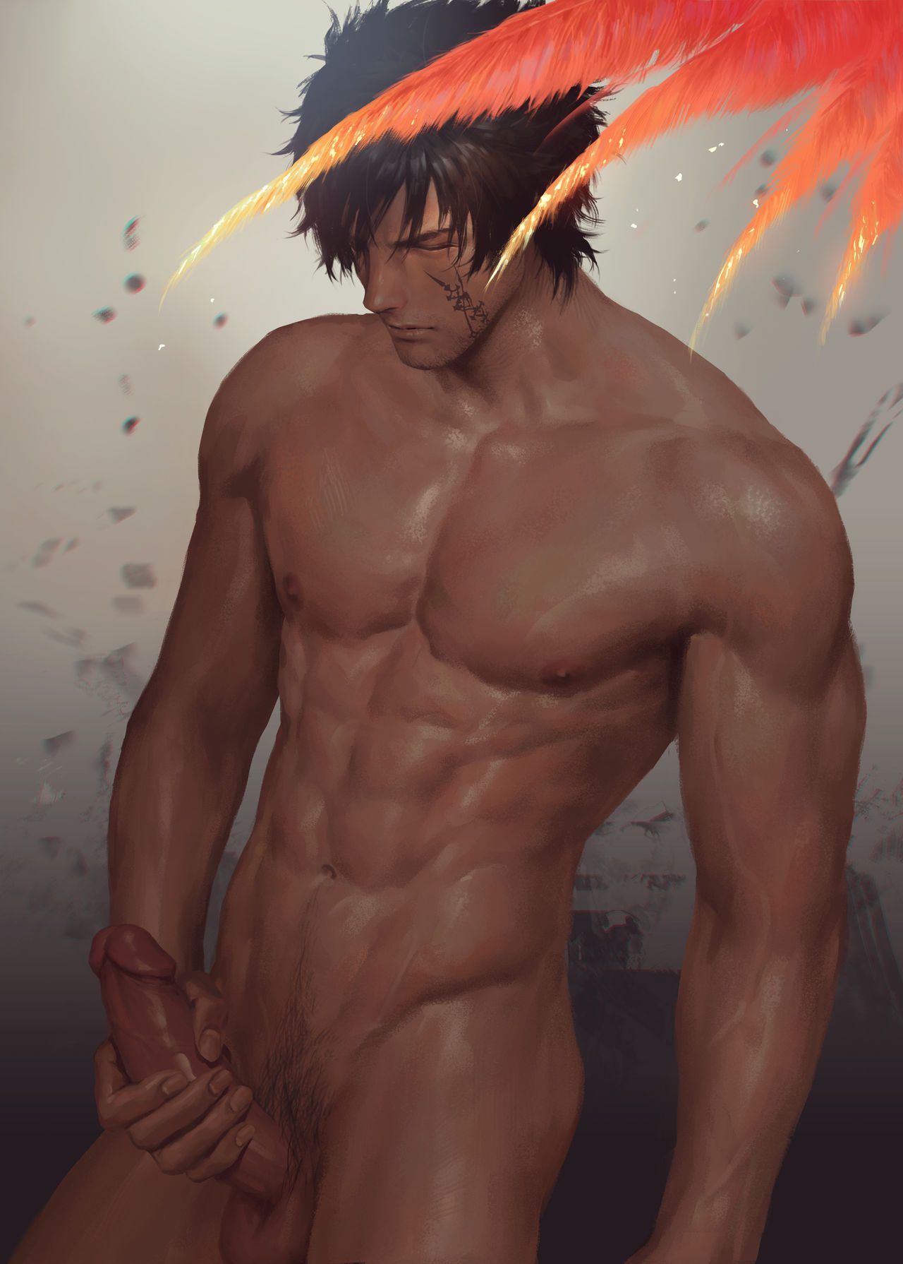 final-fantasy-hentai-art-–-presenting,-final-fantasy-xvi,-solo,-male-only,-masturbation,-black-hair,-penis