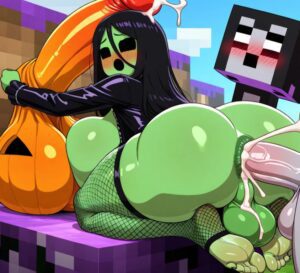 Minecraft Game Hentai - jack-o'-lantern, creeper, fishnets, block, ai generated file 4a7302e8105fe3de387f0dd38a6e1348