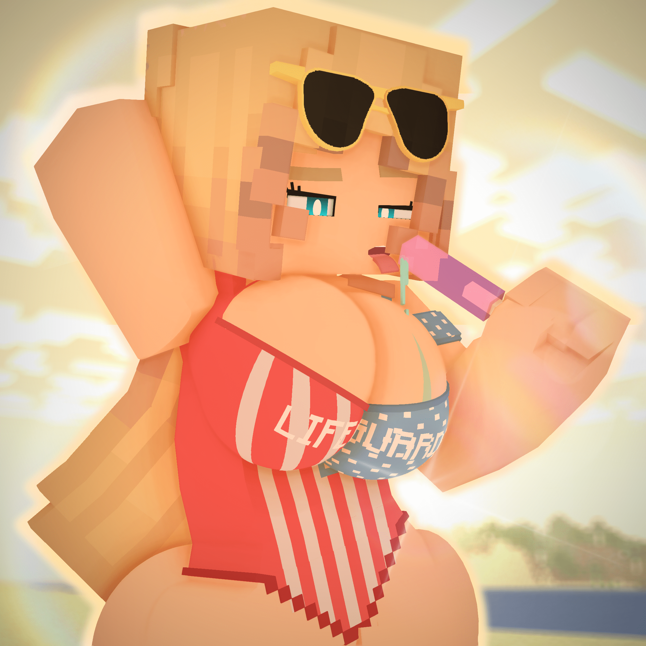 Minecraft Hentai Xxx - swimsuit, merica (cuteskyler), tongue out, american flag swimsuit, blonde hair, 3d, sunglasses on head file 767ae1208bff2ac4e781576f551c8efa